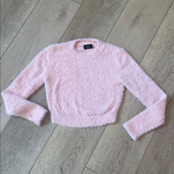 Vici Blush Fuzzy Cropped Sweater - Picture 1 of 3
